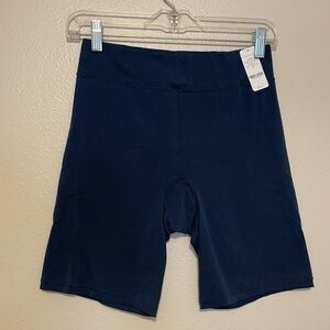Blue High-Rise Bike Shorts with Seamless Design